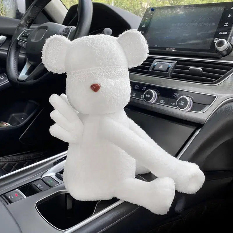 Cartoon Bear Tissue Box, Creative Car Armrest Sun Visor Pumping Boxs Car Tissue Holder Lovely Auto Napkin Container With Wing